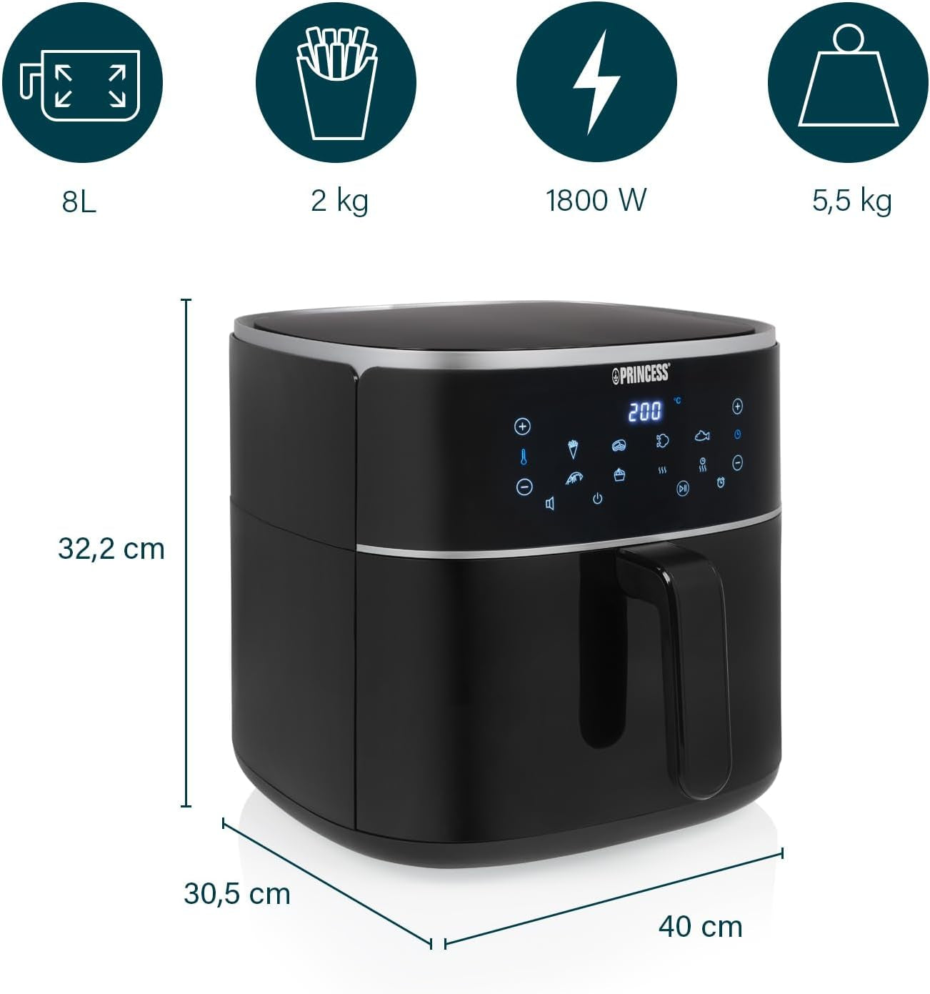 Princess Digital Hot Air Fryer - Variabel skålkapacitet - max 8 liter - 6 förinställda program Vitvaror Naty Shop