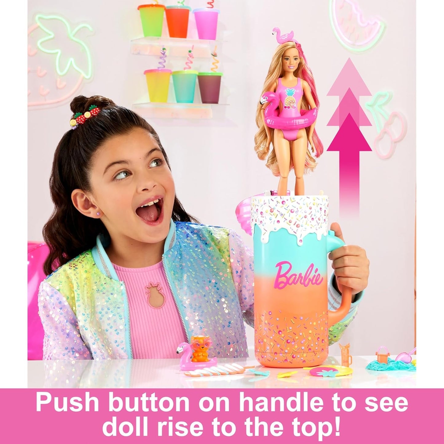 BARBIE Pop Reveal Rise & Surprise Present Set - 15+ överraskningar inklusive 1 Barbie-docka, strandtillbehör för lekfullt och fruktigt skoj för barn från 3 år och uppåt, HRK57