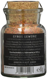 Ankerkraut Gyros, Gewürzmischung für Gyros, egal ob aus der Pfanne oder vom Grill, mit Zwiebel, Knoblauch, Mejram, Spikummin, Piment och mehr, 80 g im Korkenglas