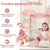 FANTASK dockskåp i trä, 85 cm höjd 7-rumsdockhus med 32 möbler och tillbehör, dockskåp med repstege, dockhuspresent för 3-åriga flickor (modell 3) Naty Shop dockskåp