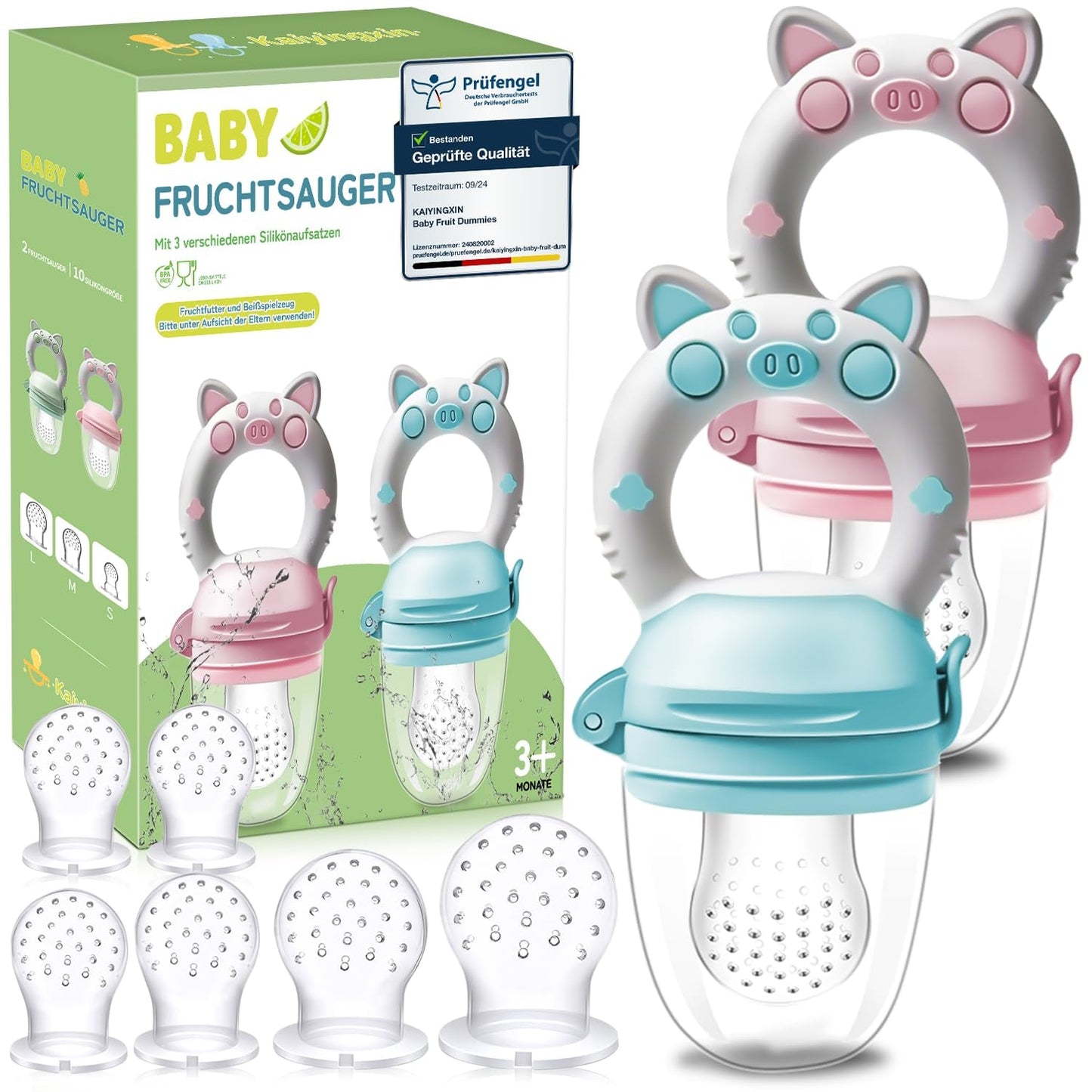 Babyfruktnappar, 2-pack fruktnappar för bebisar 3 månader upp uppgraderad version 2023, fyllbara nappar, grötnappar, fruktnappar för bebisar, BPA-fria, 8 silikonnappar i 3 storlekar