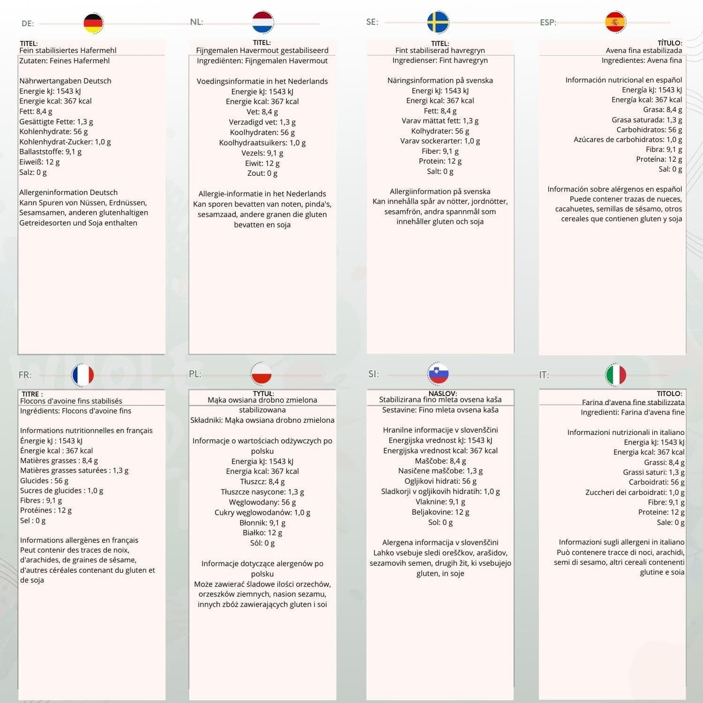 Havregryn Fin - Ingen GMO - Vegansk - Ingen mjölk - Inget tillsatt socker 1 kg Naty Shop Cereals