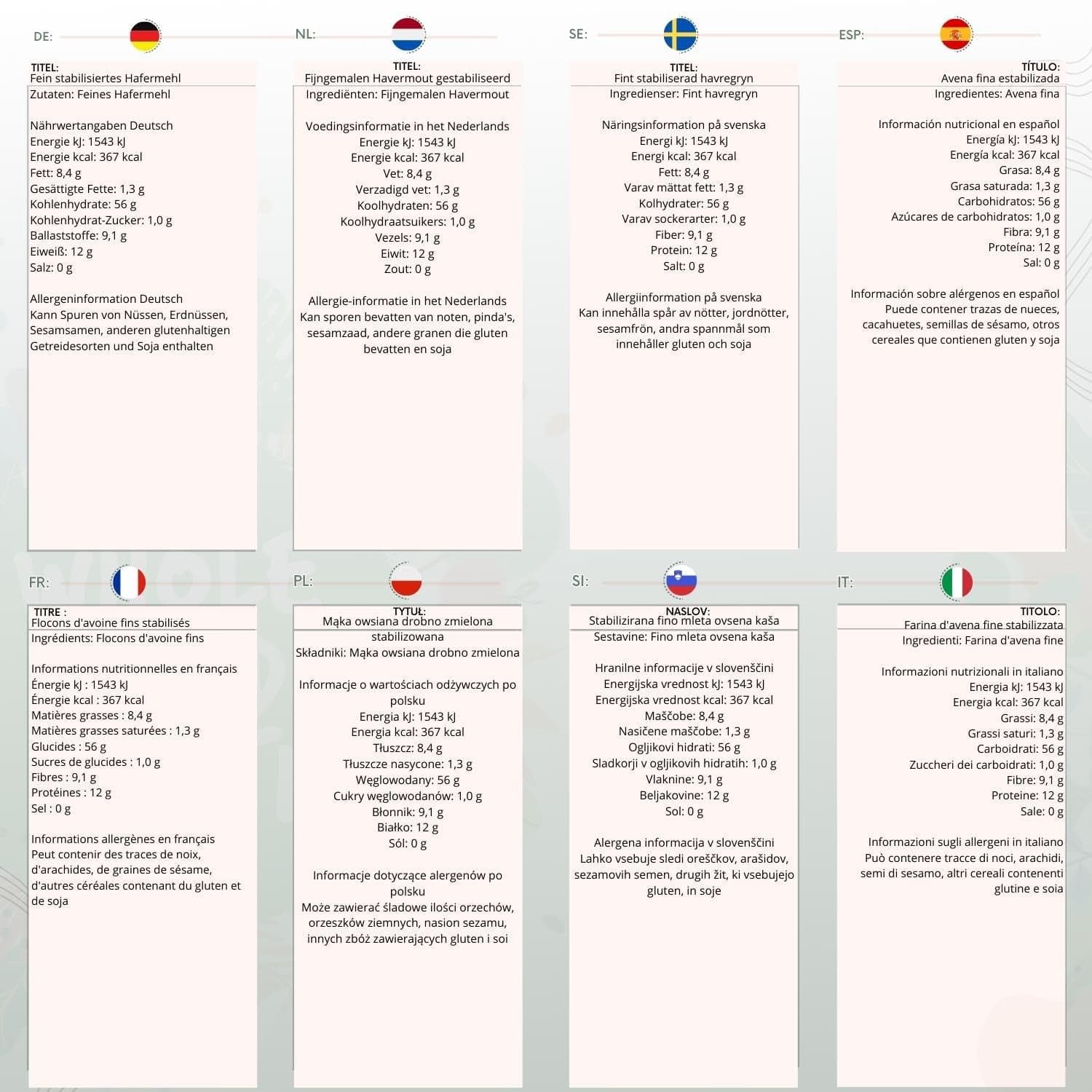 Havregryn Fin - Ingen GMO - Vegansk - Ingen mjölk - Inget tillsatt socker 1 kg Naty Shop Cereals