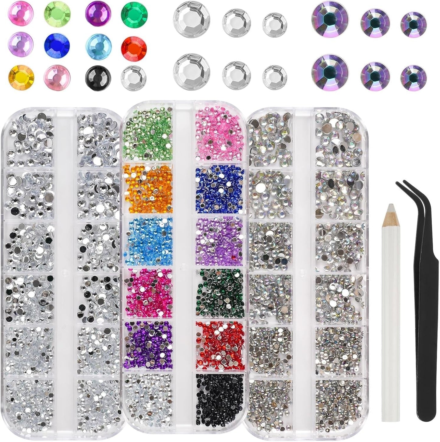 5820 Stück Strasssteine ​​Nägel, Glitzersteine ​​Nägel Und Halbrunde Perlen, AB Kristall Rhinestones, Flatback Nagel Steine ​​Mit Pinzette Und Stift Für Nagel/Diy (Mehrere Größen Und Farben)