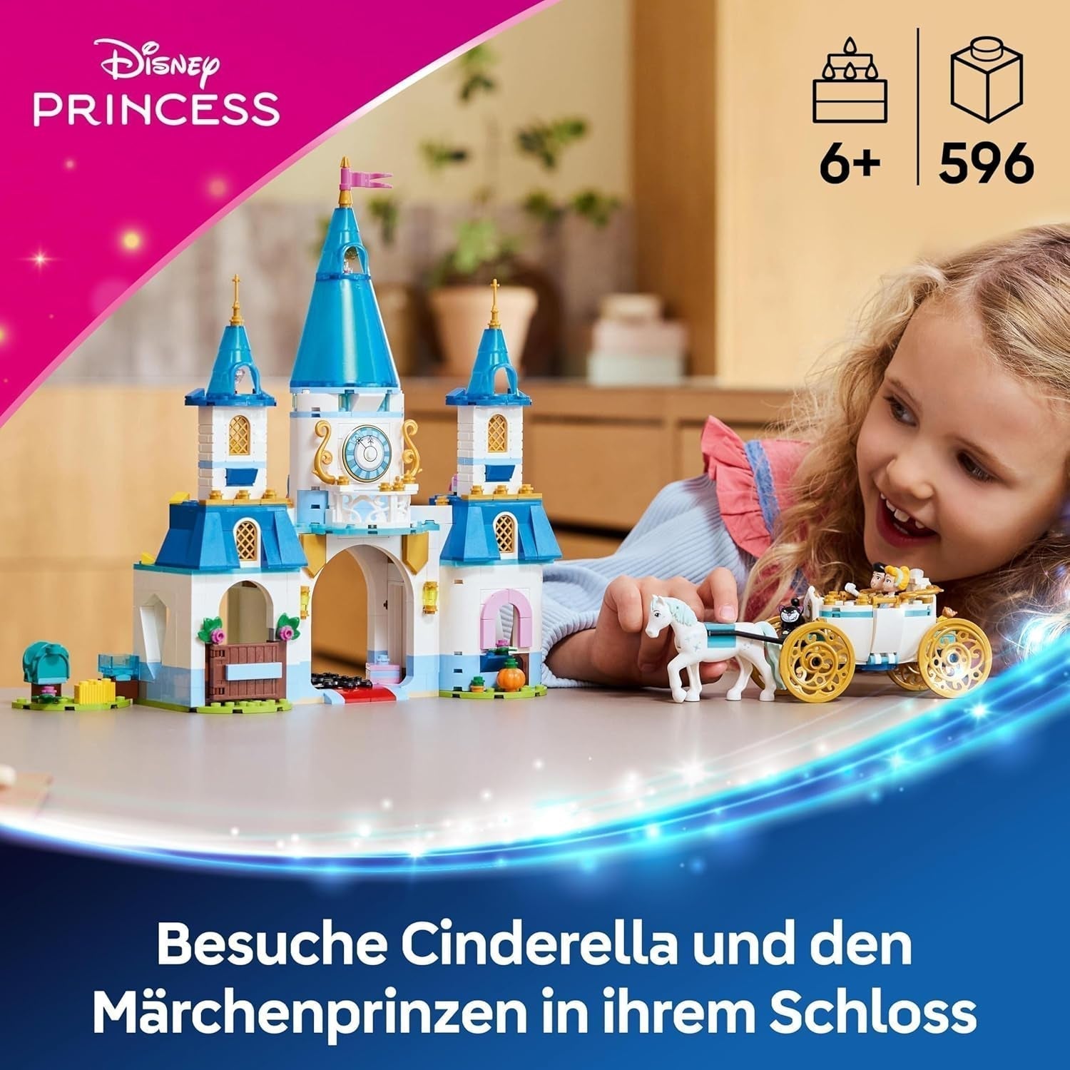 LEGO Ç€ Disney Princess Castle Askungen och hästvagn, set för flickor 6 år och uppåt, fantastisk leksak med prinsessan Askungen och Prince charmiga minidockor, presentidé för Disney-fans 43275 Byggset Beuche den LEGO-Store