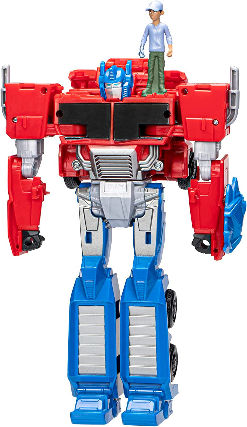 Transformers Earthspark Spin Changer Optimus Prime figur (20 cm) med Robby Malto figur (5 cm), från 6 actionfigurer Naty Shop Single Optimus Prime