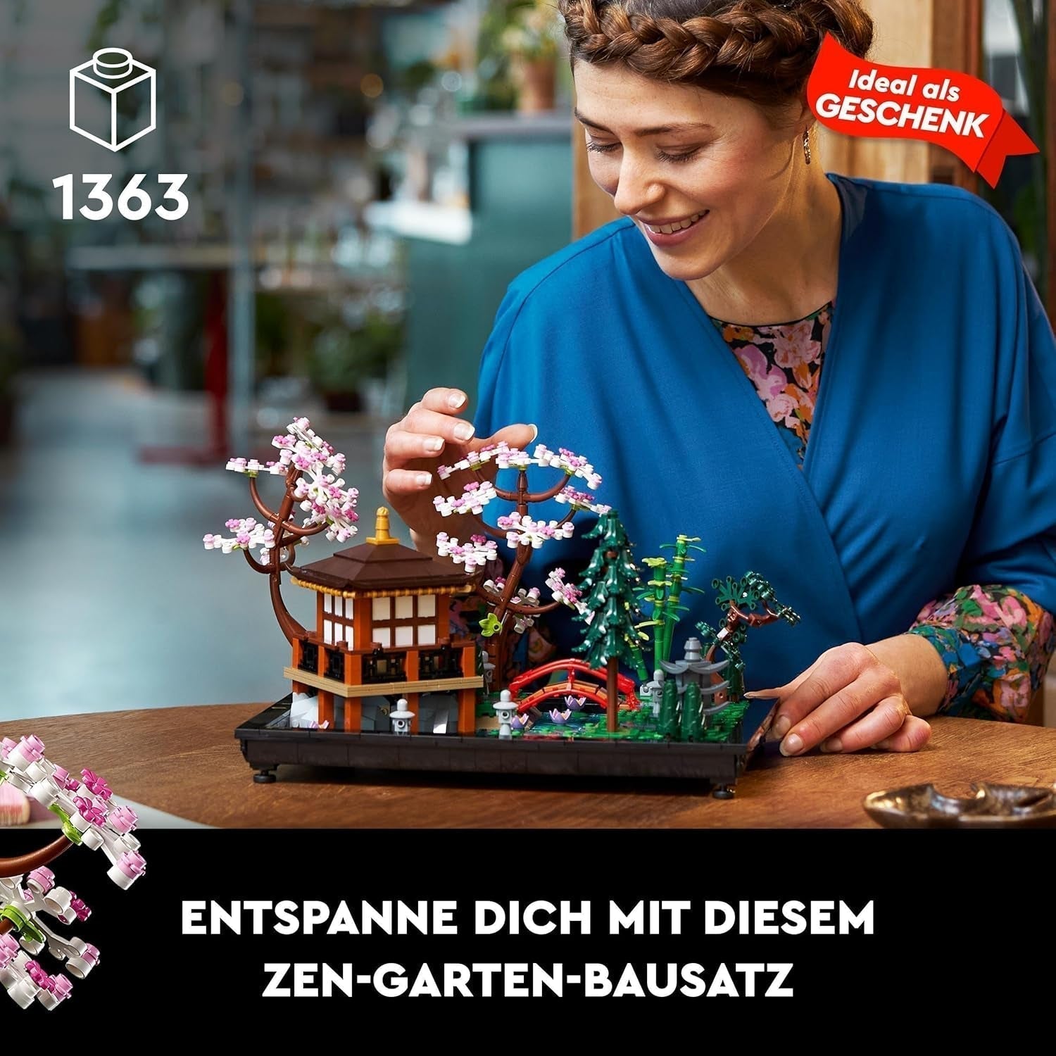 Lego Icons Garden of Silence - Vuxen Zen Botaniska trädgårdsset med lotusblommor - Anpassningsbar japanskt inspirerad skrivbordsdekoration - Present för kvinnor och män 10315 Byggset Besuche den LEGO-Store