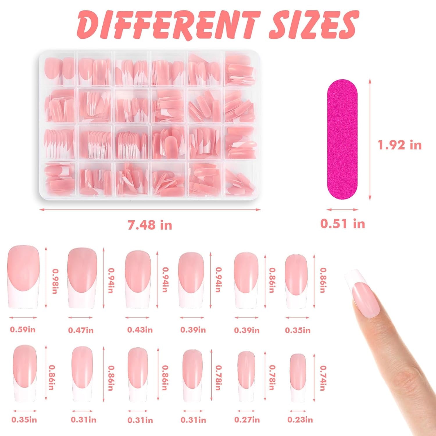 360 st konstgjorda naglar franska naglar Medium rektangel lösnaglar Naturliga falska naglar DIY lösnageltips med nagelfilspress på lösnaglar för damer och kvinnor