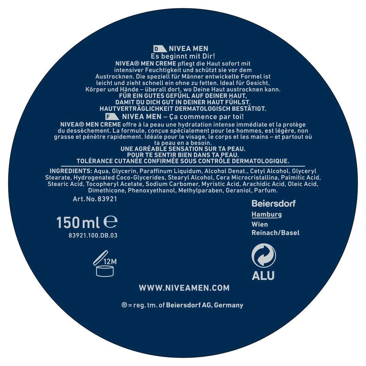 NIVEA MEN Creme, närande hudkräm med E-vitamin, 150 ml Naty Shop
