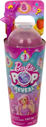 Barbie Pop Reveal Fruit - Överraskande dockor med 8 fruktiga överraskningar, inklusive en positionerbar docka med jordgubbssaft och en fluffig valp i åldern 3+, HNW41
