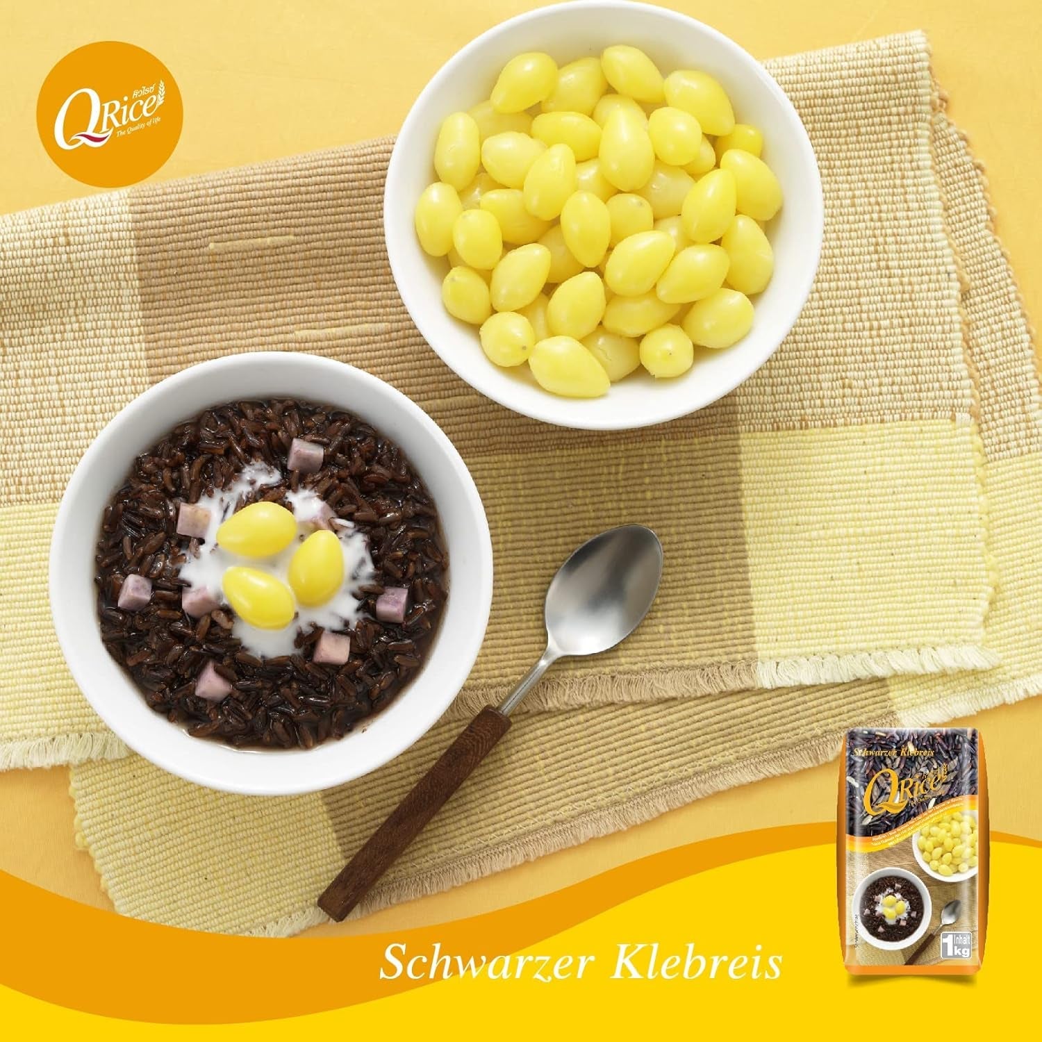 Q RICE | Svart långkornigt klibbigt ris från Thailand | Aromatisk med en delikat inslag av nöt | Idealisk för curry, sushi och mochi desserter | 1 x 1 kg