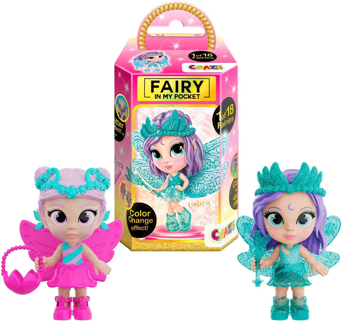 CRAZE Fairy in My Pocket | Fe docka med vingar, samlar älva leksak med specialeffekter som glitter, glöd i mörkret och färgförändring Naty Shop Dolls Fairy in my pocket Bunt med 2
