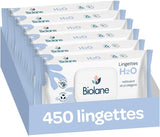 BIOLANE - Våtservetter för baby med vatten - 225 våtservetter - 3 x 75 stycken - Skonsam och effektiv rengöring - Från födseln - Fransk kvalitet