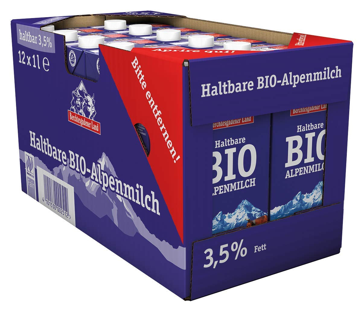 Berchtesgadener Land Haltbare Bergbauern-Milch, 1,5 % fett, 12er Pack (12 x 1 l)