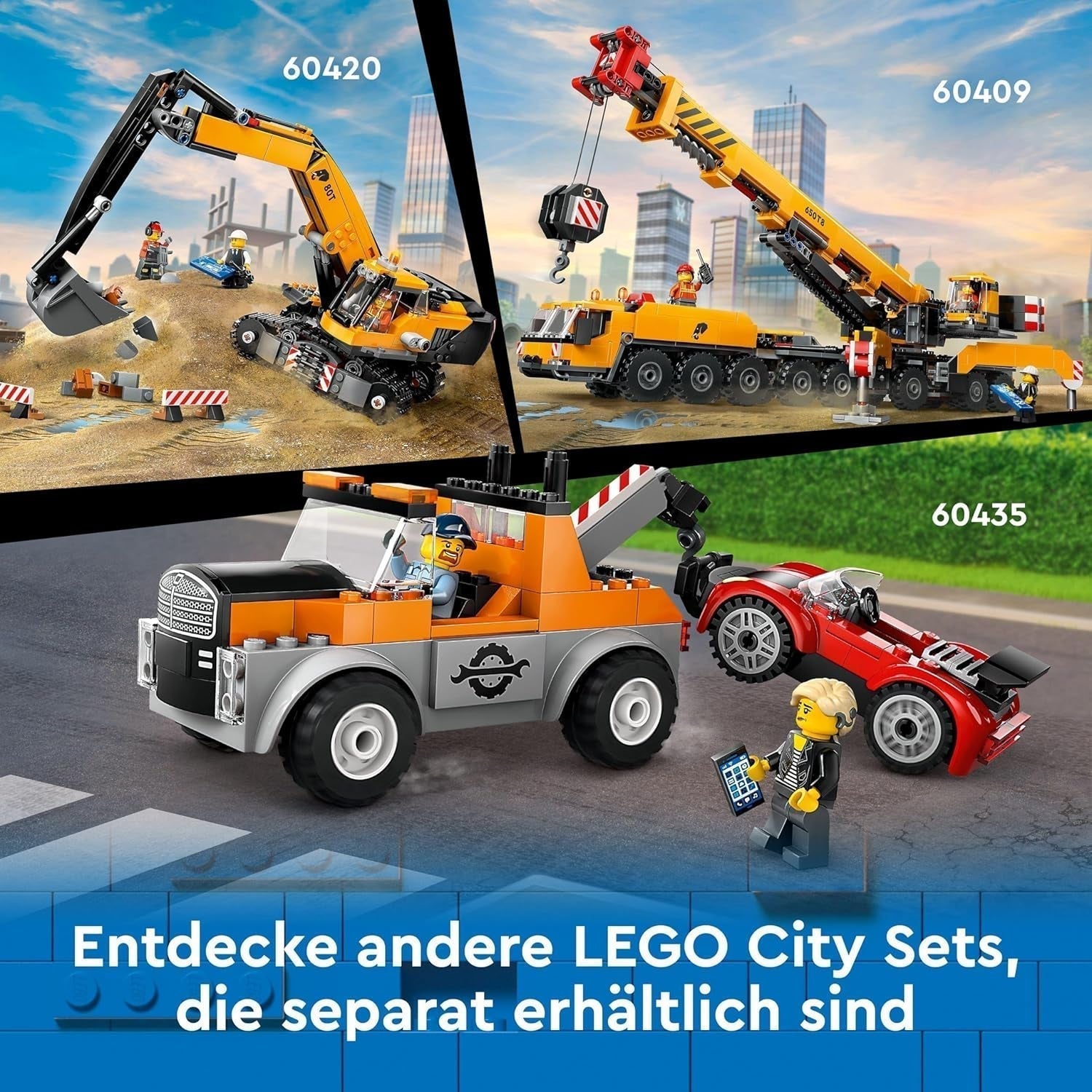 LEGO City Mobil byggkran Byggleksak för pojkar och flickor Kreativa barn Present Lång förlängbar arm 4 Minifigurer för byggnadsarbetare för rollspel 60409 Byggset Besuche den LEGO-Store