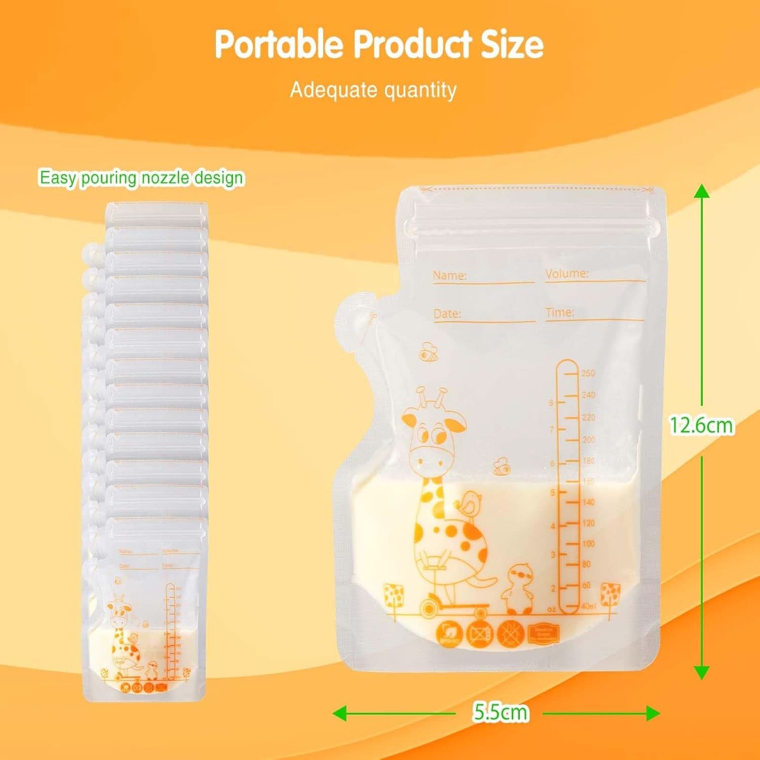 Vinabo 50 Stück Muttermilchbeutel, 250Ml Bpa-Free Buttermilk Storage Bag, Milchbeutel Für Muttermilch Mit Ausgießer Für Das Stillen, Selbststehender, Kann Eingefroren Werden, Vorsterilisiert Tillbehör Mat och amning Baby Naty Shop
