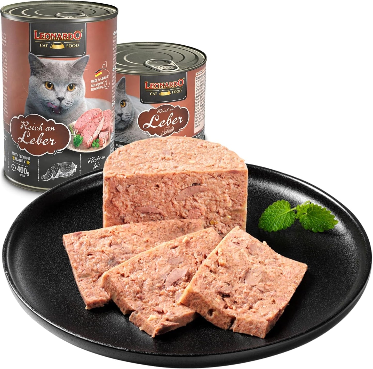 LEONARDO Blötfoder [6x400g lever] | Våt spannmålsfri kattmat | Komplett våt burkmat
