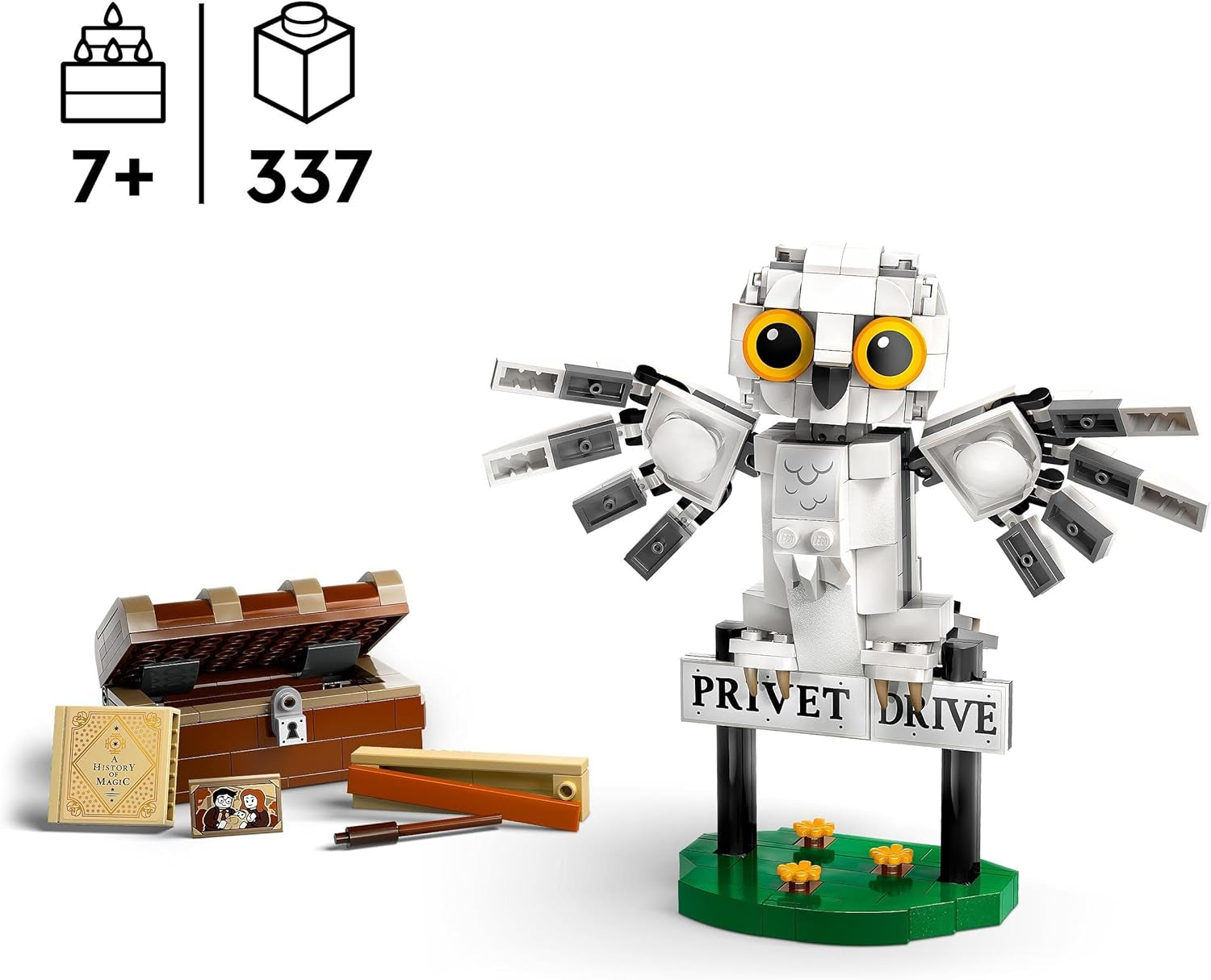 LEGO Harry Potter Hedwig i Liguster Drive 4 Set med leksaksugglor för barn, byggbar djurfigur med Hogwarts resväska, liten present till pojkar, tjejer och alla fans från 7 år 76425 Byggset Besuche den LEGO-Store