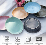 MIAMIO - Middagstallrikar, set med 6 (850 ml) / stora och djupa pastatallrikar, tallrikar för 6, keramisk salladsskål / diskmaskin och mikrovågssäker - Las Palmitas Collection
