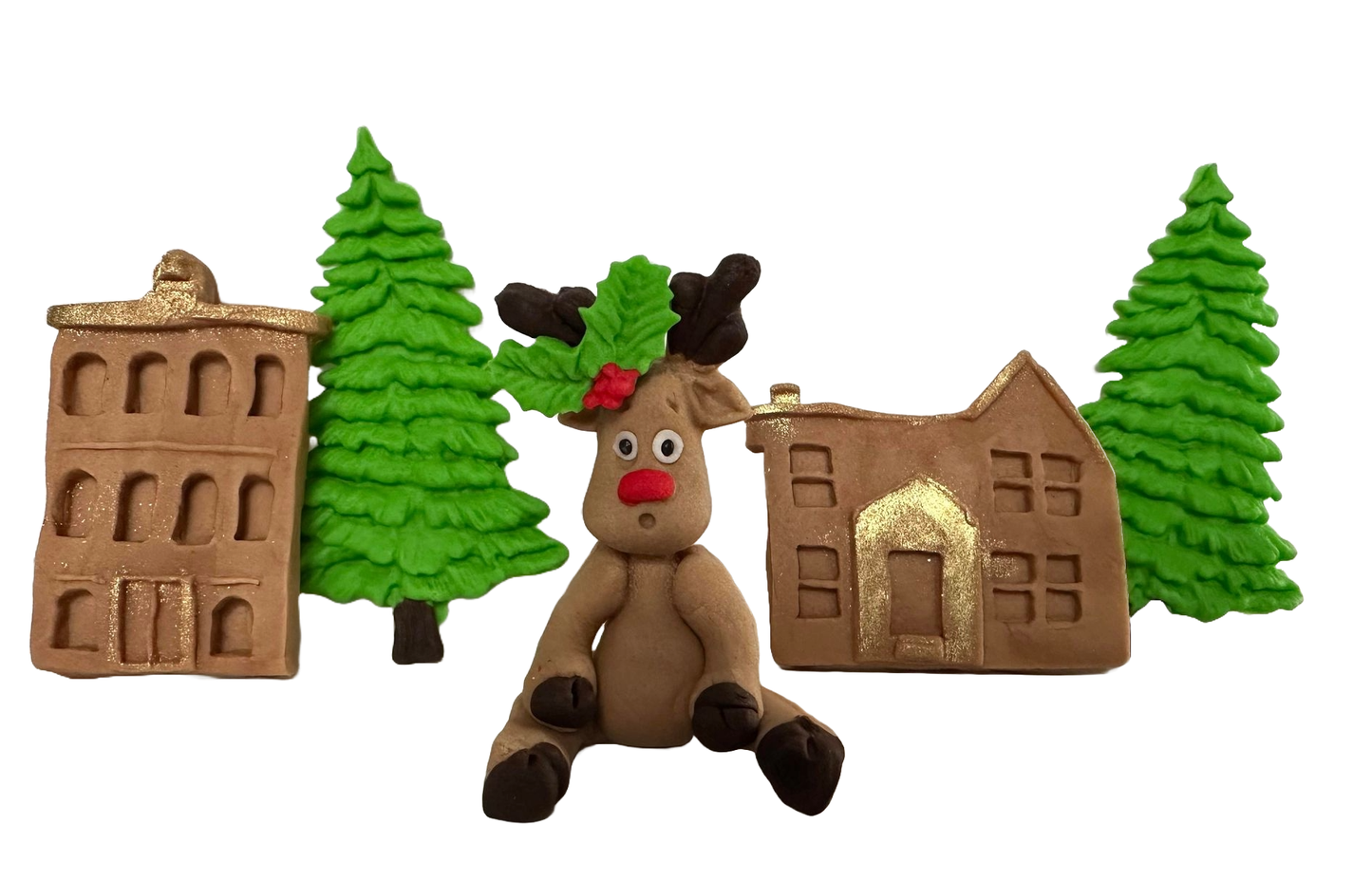 Set med 5 ätliga sockerdekorationer, Santa's City Sugar Paste Decorations Nati Shop