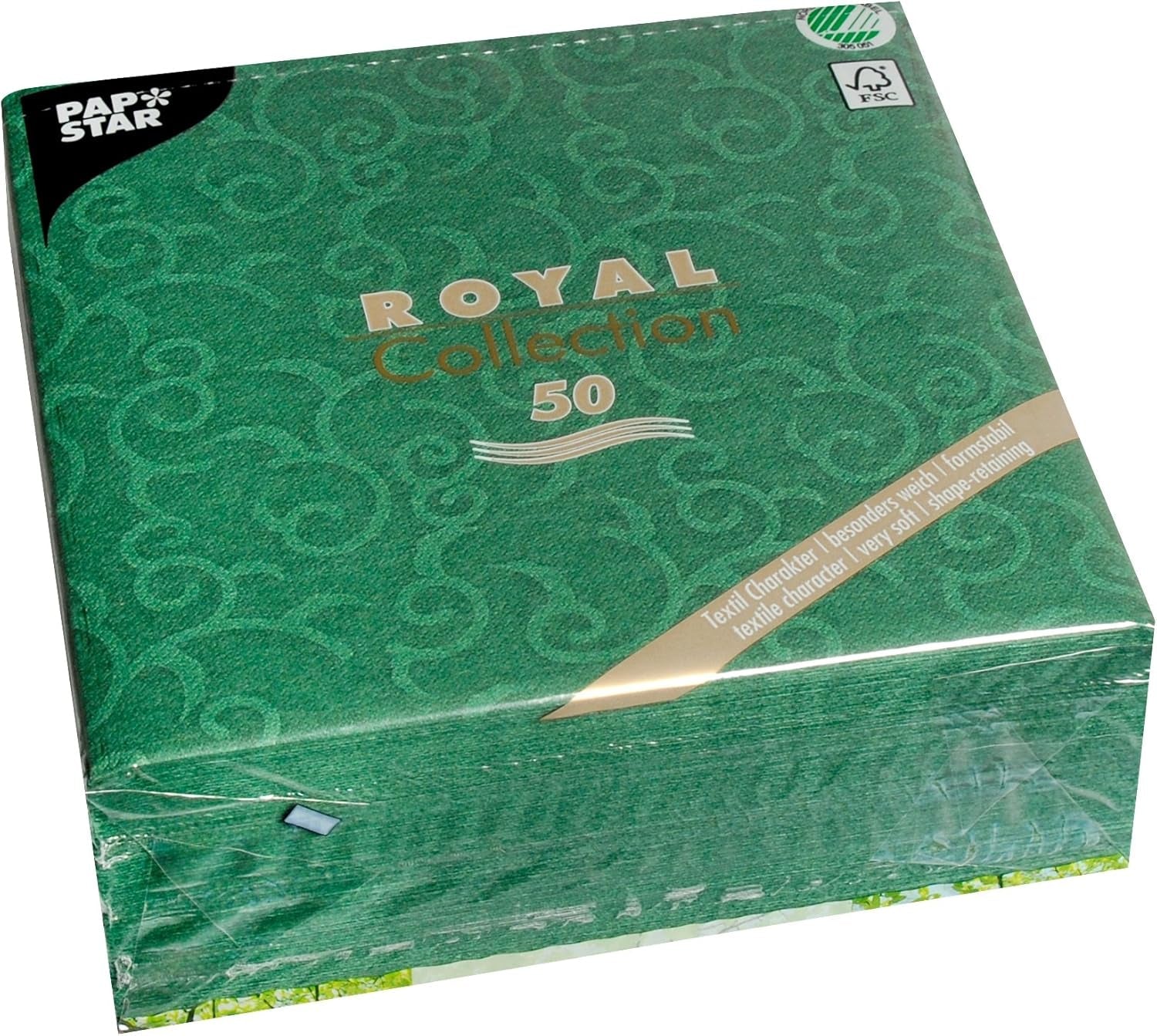 Papstar, 50 servetter "ROYAL Collection" 1/4-faldigt 40 Cm X 40 Cm mörkgrön "Casali", #84884