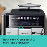 Siemens EQ.6 plus s300 automatisk espressomaskin TE653501DE, för många kaffespecialiteter, mjölkskummare, keramisk kvarn, dubbel kaffefunktion, anti-kalk, automatisk ångrengöring, 1500 W, silver