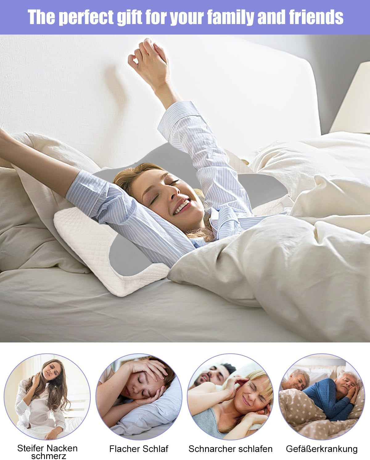 Nackkudde, sidostödskudde, kudde med memory foam, ortopedisk kudde, ergonomisk nackstödskudde för optimalt stöd Rygg- och magsidokudde (62 X 41 X 13 cm) Cervikala ortopediska kuddar Naty Shop