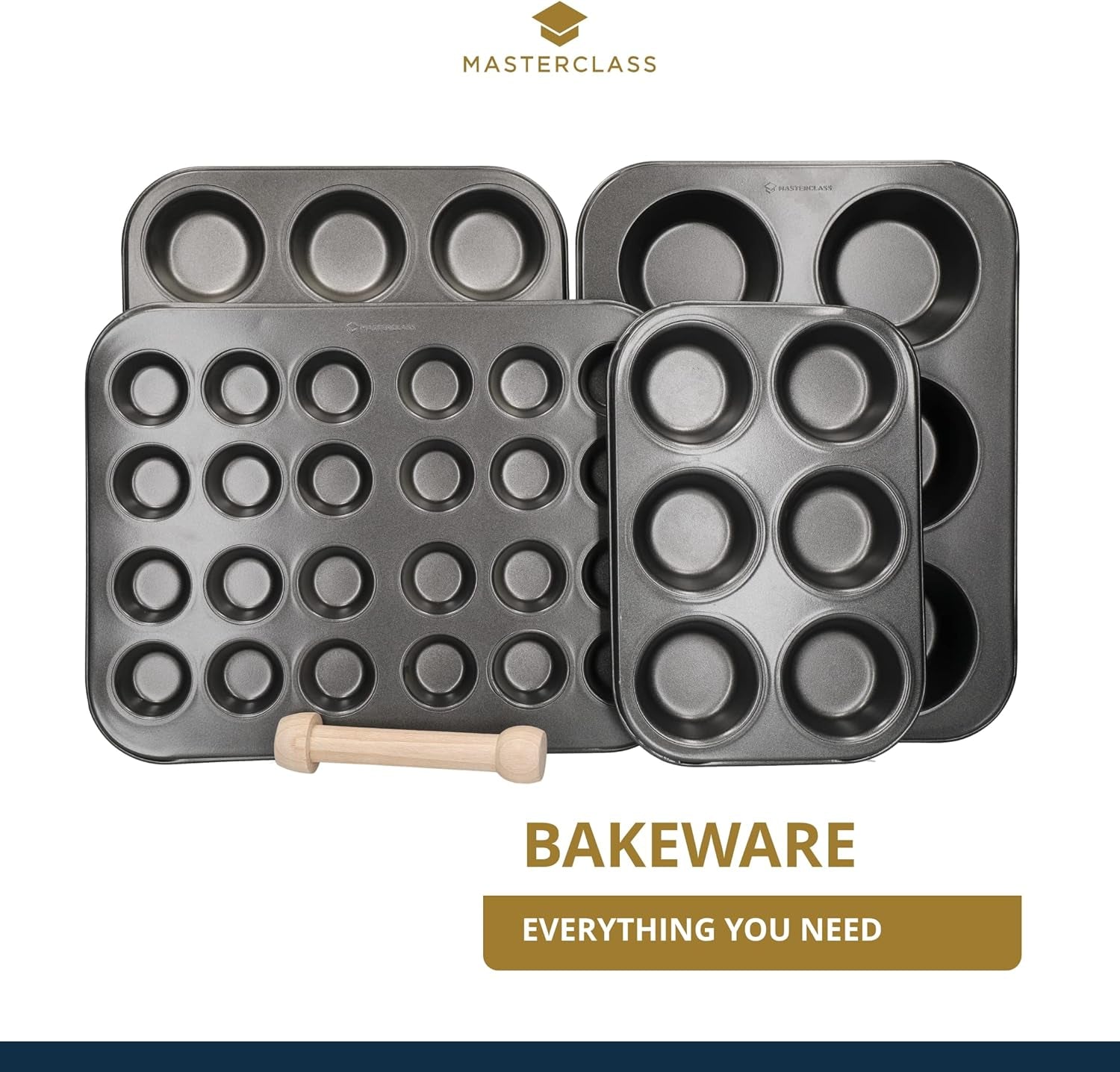 Masterclass Mini Tart Pan 24 Hål 1mm Tjockt Slitstarkt Kolstål 35x27cm Grå Naty Shop