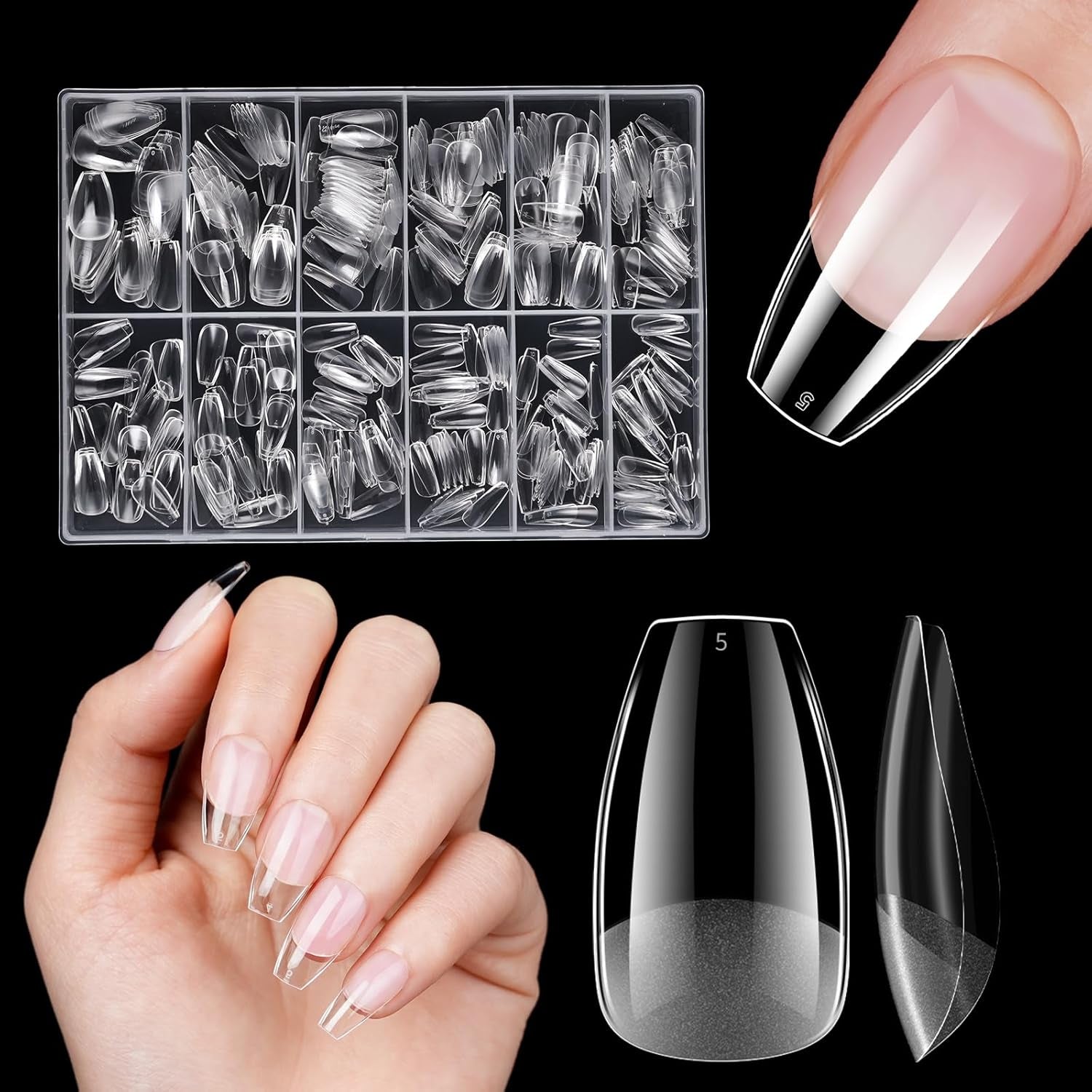 Korta konstgjorda naglar 500st mjuk gel heltäckande Nageltips för gelnaglar 12 storlekar Förpolerade nagelspetsar för gelnaglar Korta konstgjorda naglar Kista Nagelförlängningar Med Box