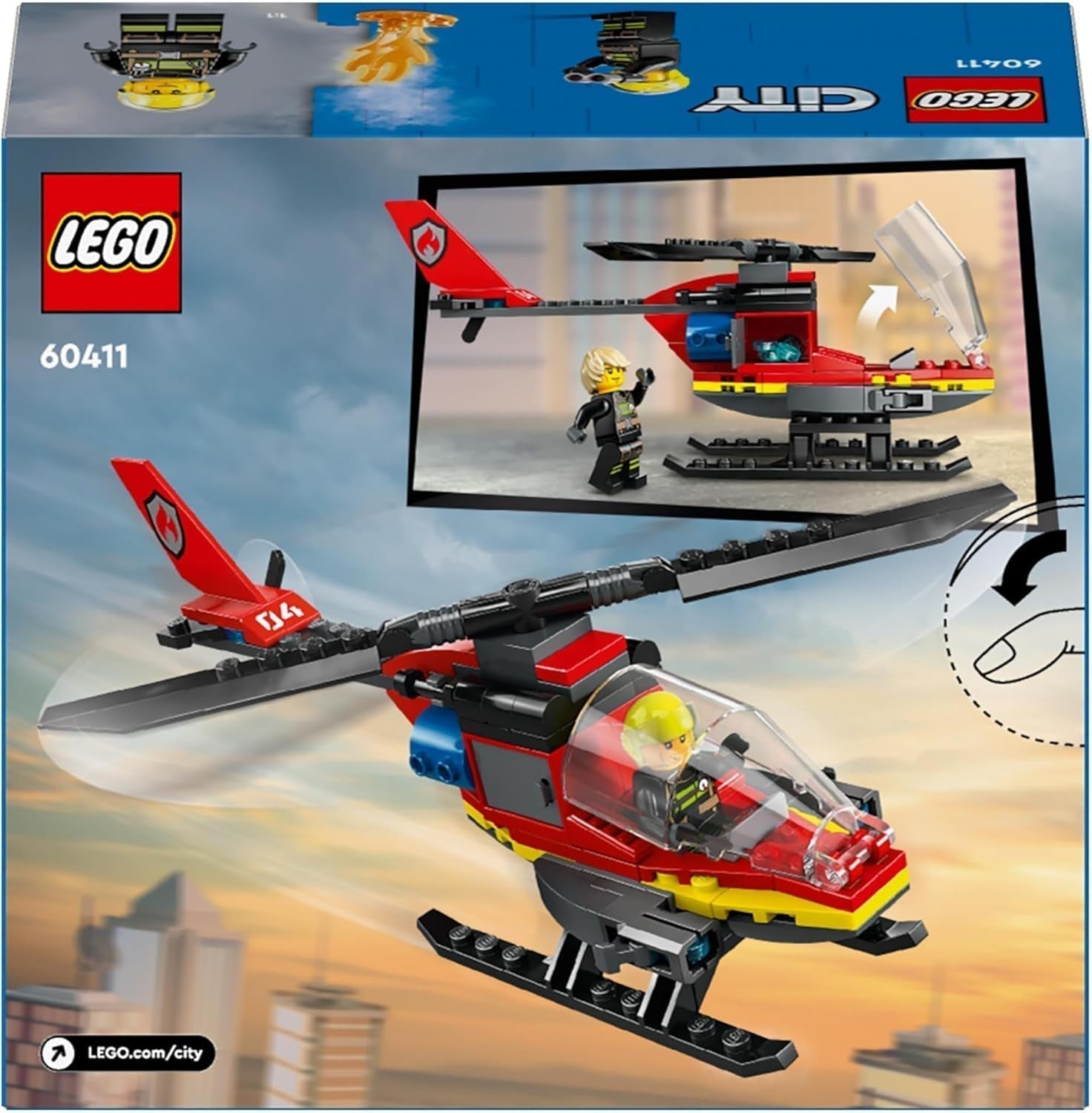 LEGO City Fire Brigade Helikopter, helikopterleksak och pilotfigurset, brandhelikopter för en fantasifull lekupplevelse, present till barn, pojkar och flickor från 5 år 60411 Byggset Besuche den LEGO-Store