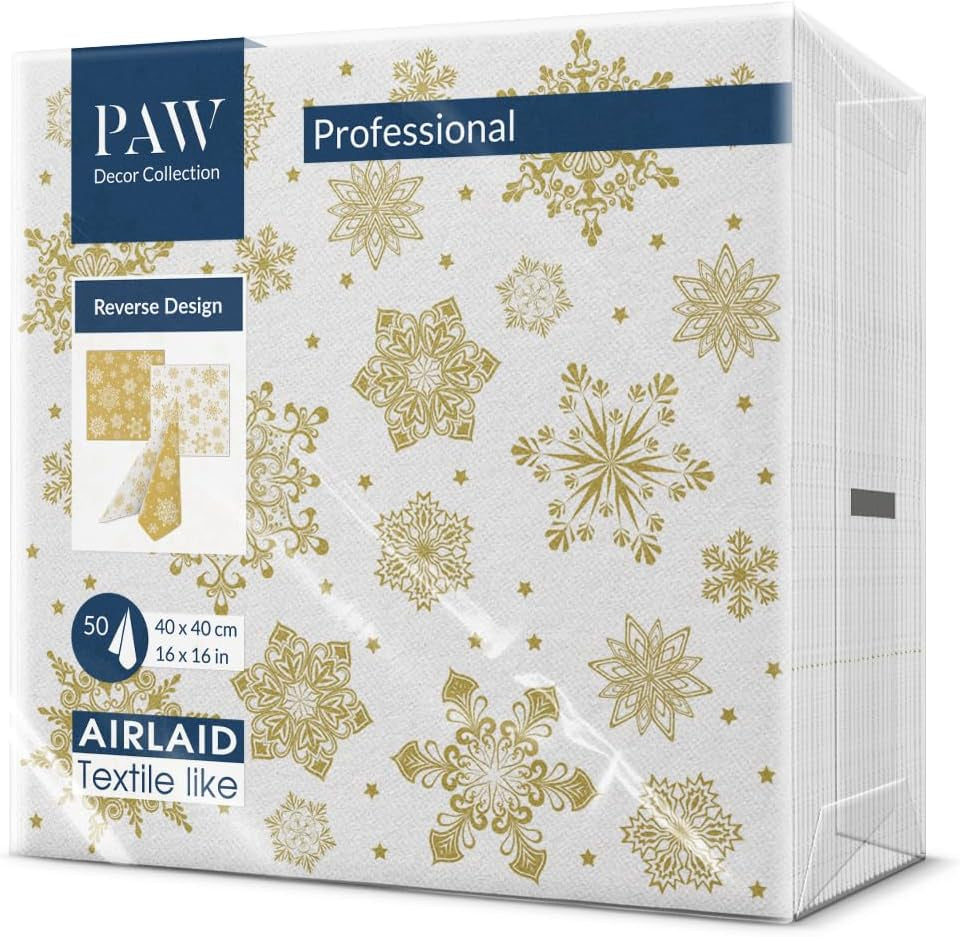 PAW - Airlaid servetter (40 X 40 Cm) I 50 delar I Perfekt för jul, vinter, helgdagar I Julaftons bordsdekorationer I Airlaid tygliknande servetter Vintergrenar I Vintergrenar