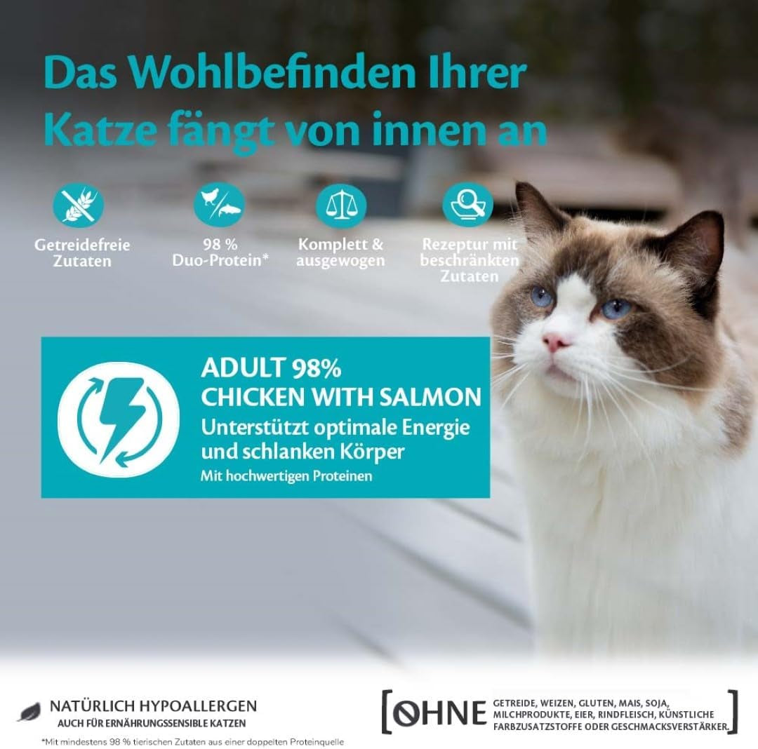 Wellness CORE 98% 12 x 85g, kyckling och lax - våt kattmat, tjock paté, spannmålsfri, naturlig, hypoallergen, hög proteinhalt, hög halt av kött