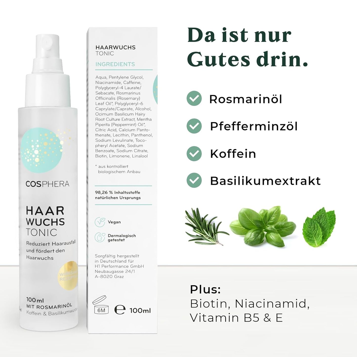 Rosemary Oil Hair Tonic Spray 100ml - Rosemary Oil Spray accelererar naturligt hårväxten - Hårväxtmedel för kvinnor och män - Håravfallsserum - Rosemary Hair Oil från Cosphera Hair Care Naty Shop