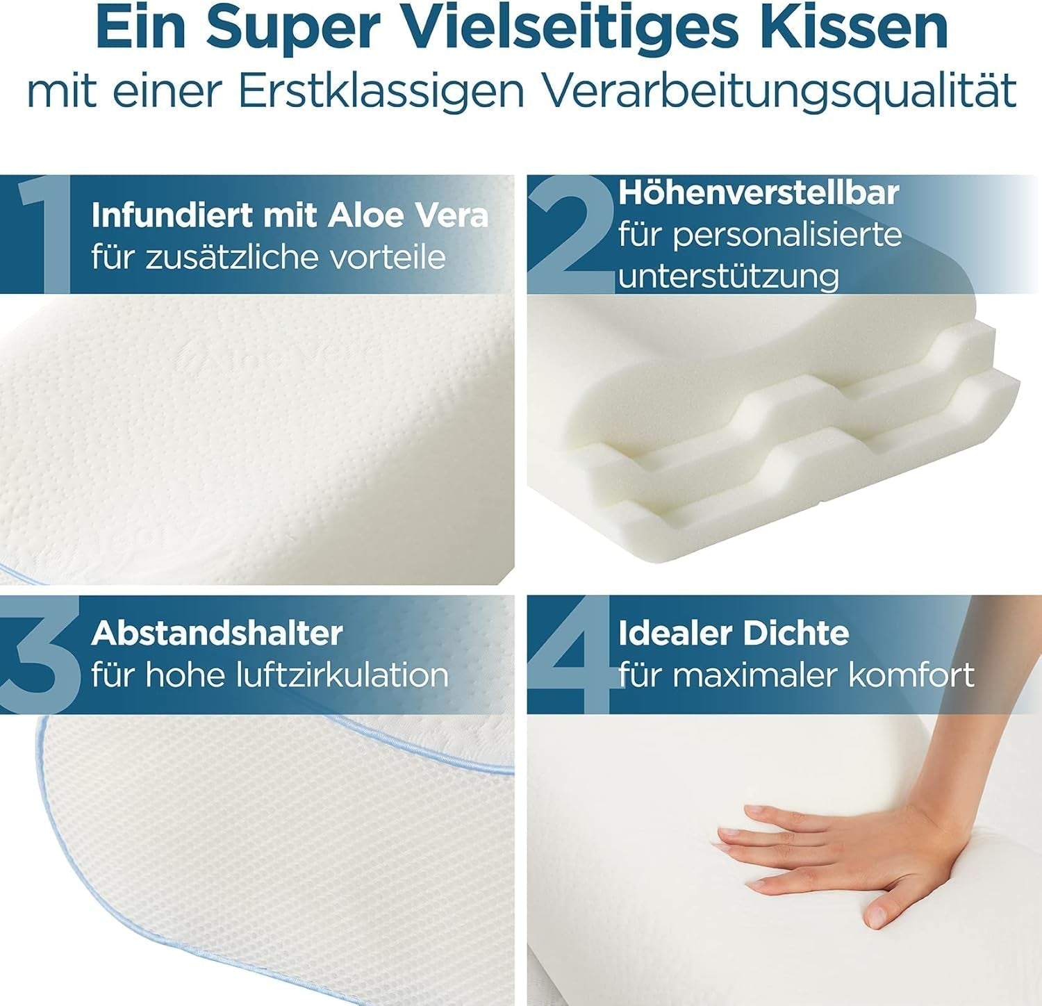 ORTHOVERSE ortopedisk kudde - nackstödskudde, sovkudde, kudde, kudde med memory foam, kudde, nackvärkskudde - justerbar i höjdled, aloe vera-överdrag, medicinsk hjälp Naty Shop Cervical Ortopediska kuddar