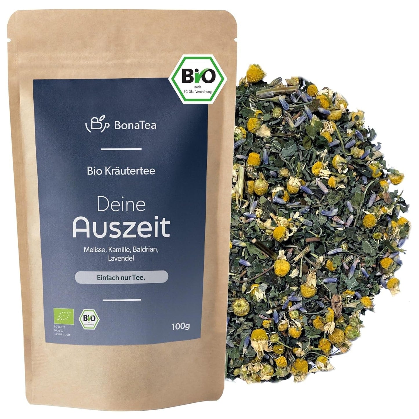 BIO Evening Tea 100 g – Din paus med valeriana, lavendel, citronmeliss, kamomill, örtteblandning för avkoppling på kvällen
