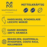 Martermühle Aßlinger Mischung Kaffeebohnen 1kg I Arabica I Smaker: Haselnuss, Leichte Würze, Schokolade I Ganze Kaffee-Bohnen schonend geröstet, säurearm