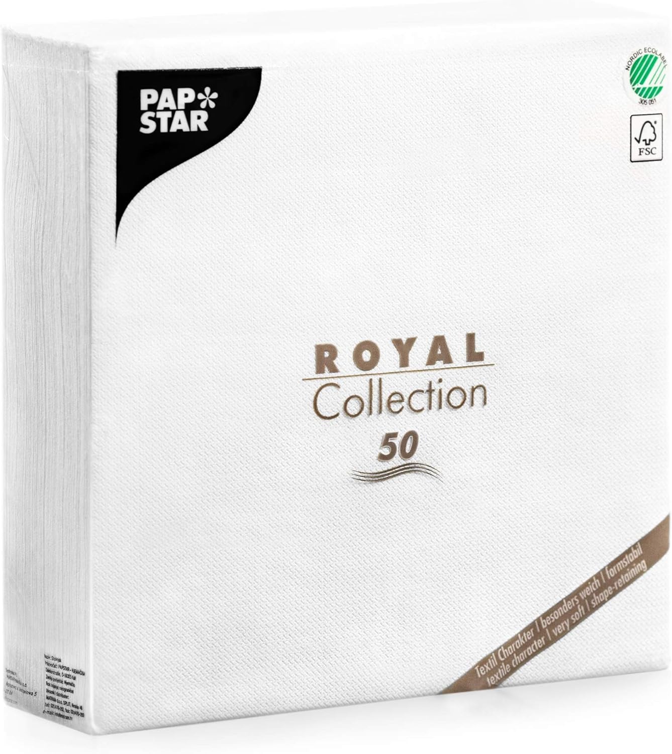 Papstar, 50 servetter "ROYAL Collection" 1/4-faldigt 48 Cm X 48 Cm Vit, #11577