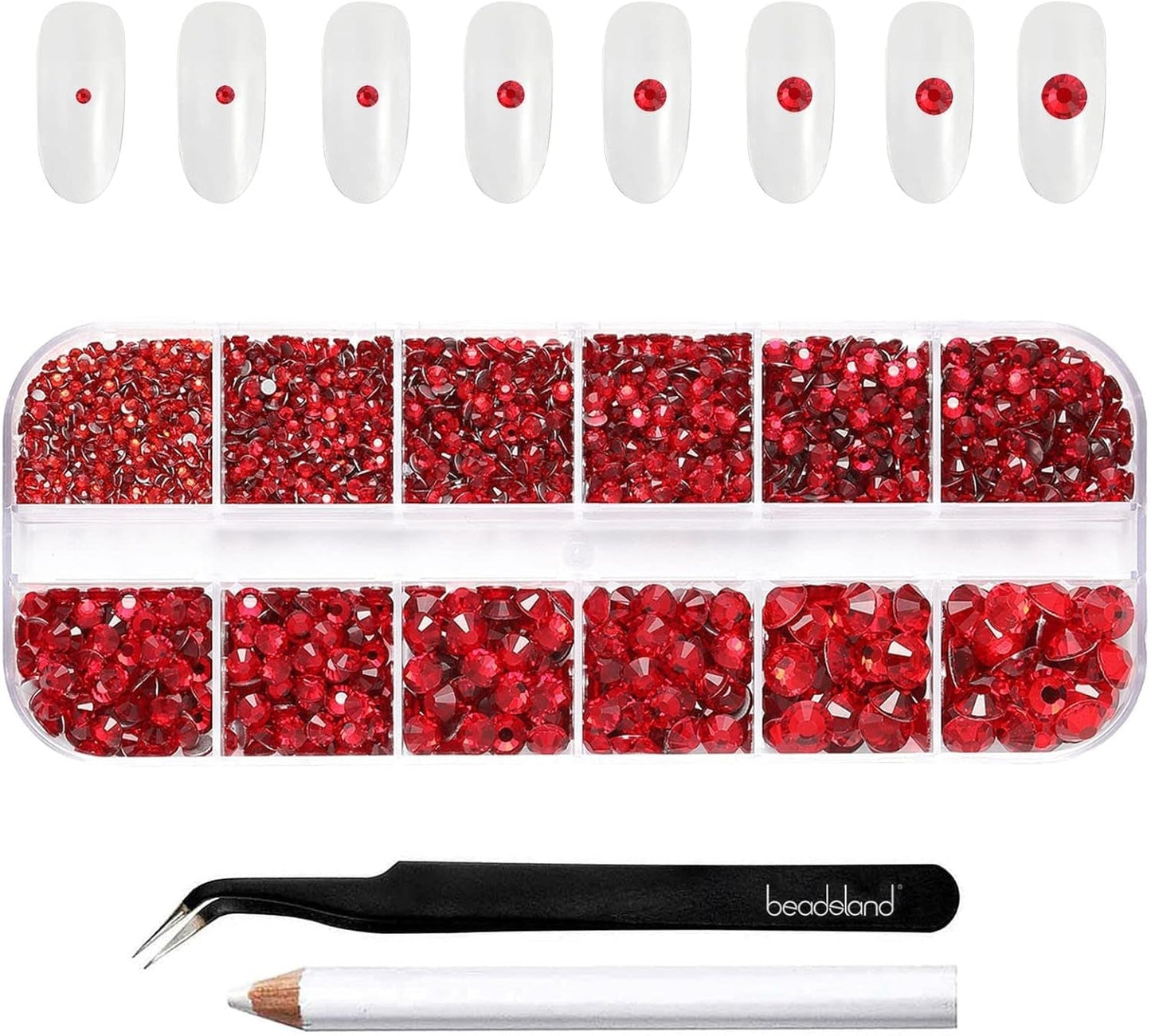 Beadsland 2500st Glas Nailart Strasssteine ​​​​Kristall Flatback Edelsteine ​​​​Runde, ​​Für Handwerk Gemischt 8 Größen SS4 ~ SS30 Mit Picking Pinzette Und Stift (Kristall Weiss)
