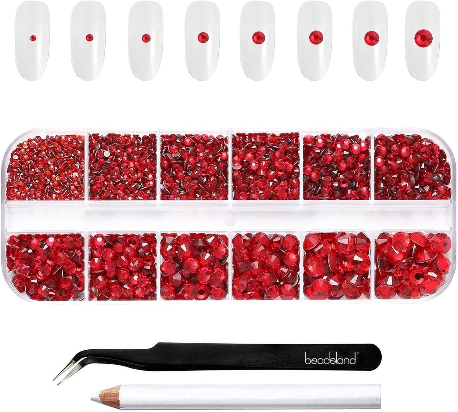Beadsland 2500st Glas Nailart Strasssteine ​​​​Kristall Flatback Edelsteine ​​​​Runde, ​​Für Handwerk Gemischt 8 Größen SS4 ~ SS30 Mit Picking Pinzette Und Stift (Kristall Weiss)