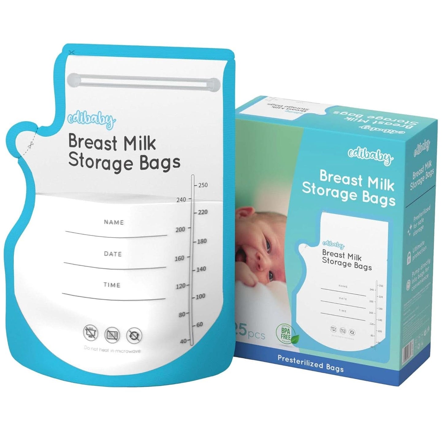 Edibaby, Påsar för bröstmjölk, 100 stycken, Steriliserad, utan BPA Tillbehör Mat och Amning Bebe Naty Shop