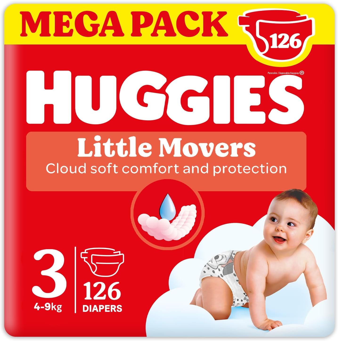 Huggies Ultra Comfort/Little Movers blöjor, storlek 3 (4-9 kg), Disney Design, Absorberande, Fullständigt skydd, 126 Count