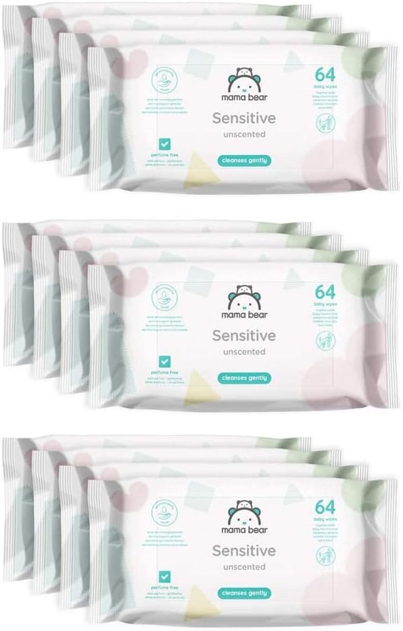 Naty Shop Mama Bear Sensitive Baby Wipes Oparfymerade 64 Count (pack om 12)