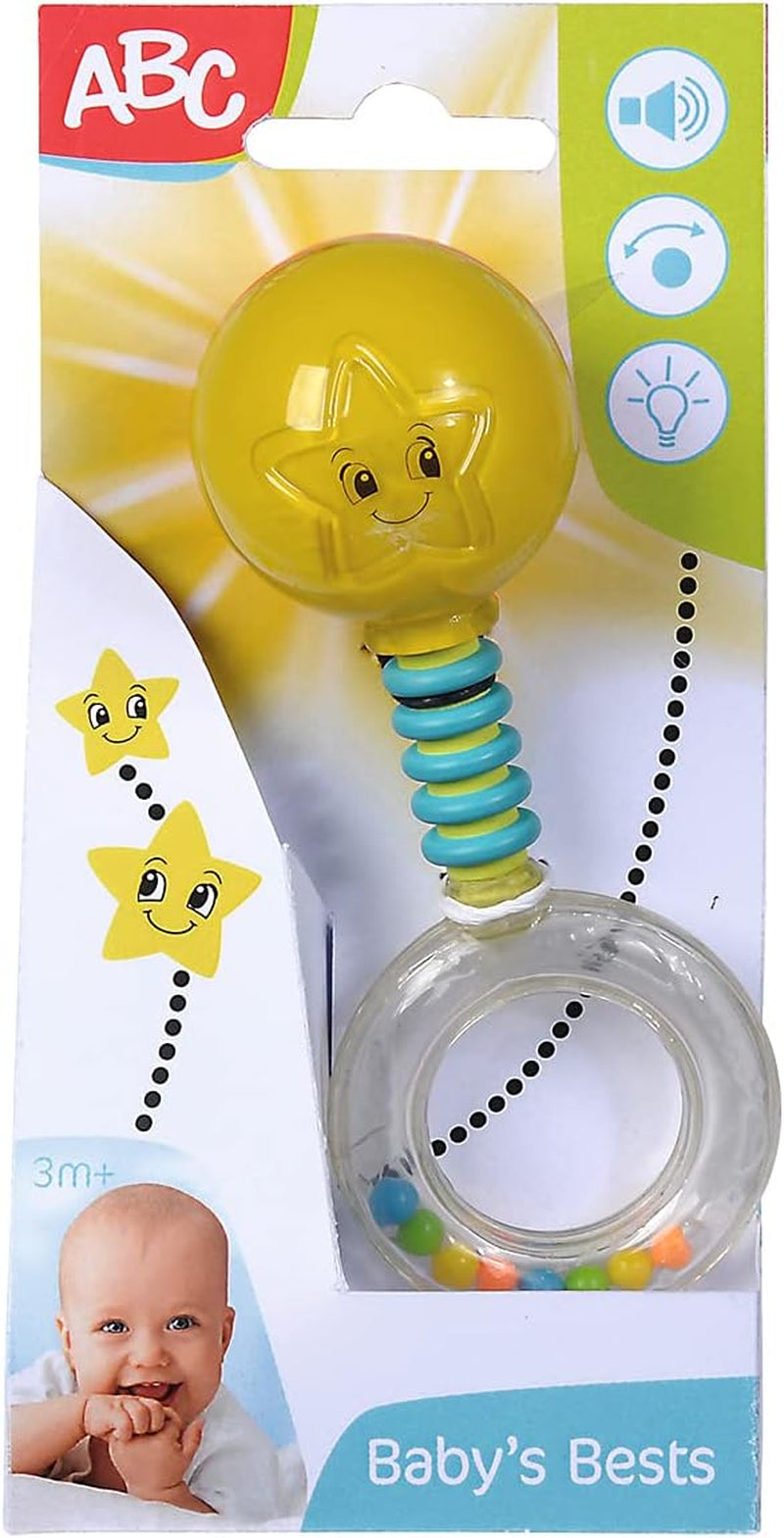 Simba 104010060 - ABC tänder skallra, lyser vid skakning, 14cm, babyleksak, babyskaller, första utrustning, från 3 månader, gul Jucarii Bebe Naty Shop Standardtitel