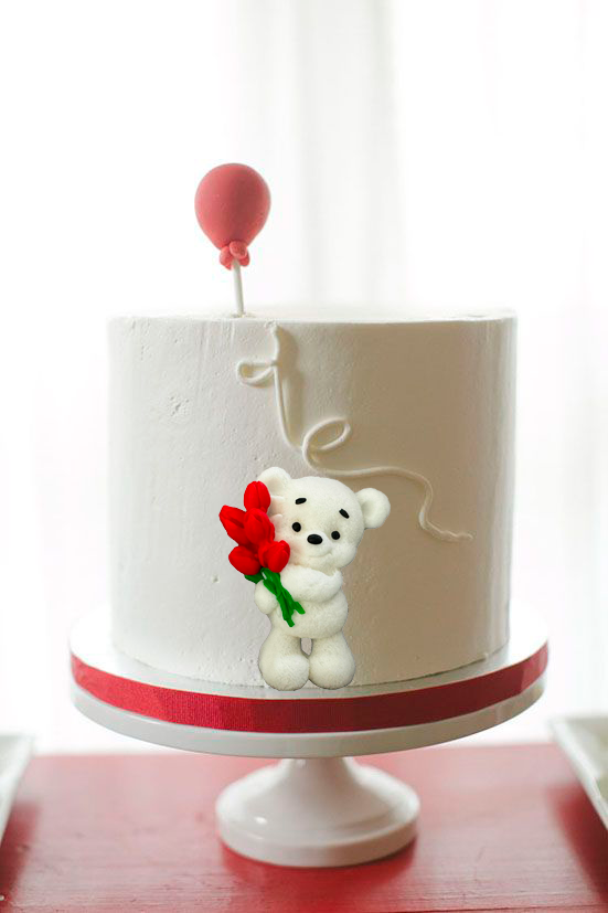 Ätsockerdekoration, Nalle med tulpaner Dekorationer från Naty Shop Sugar Paste