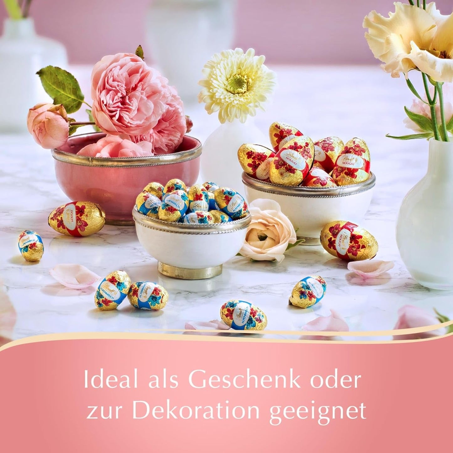 Ägg Lindt Nougat Edition Blomma 90g | Hasselnötsnougat i fin mjölkchoklad | Vårdesign påskägg | Påskchoklad | Chokladägg | Gåva av choklad | Presentidé