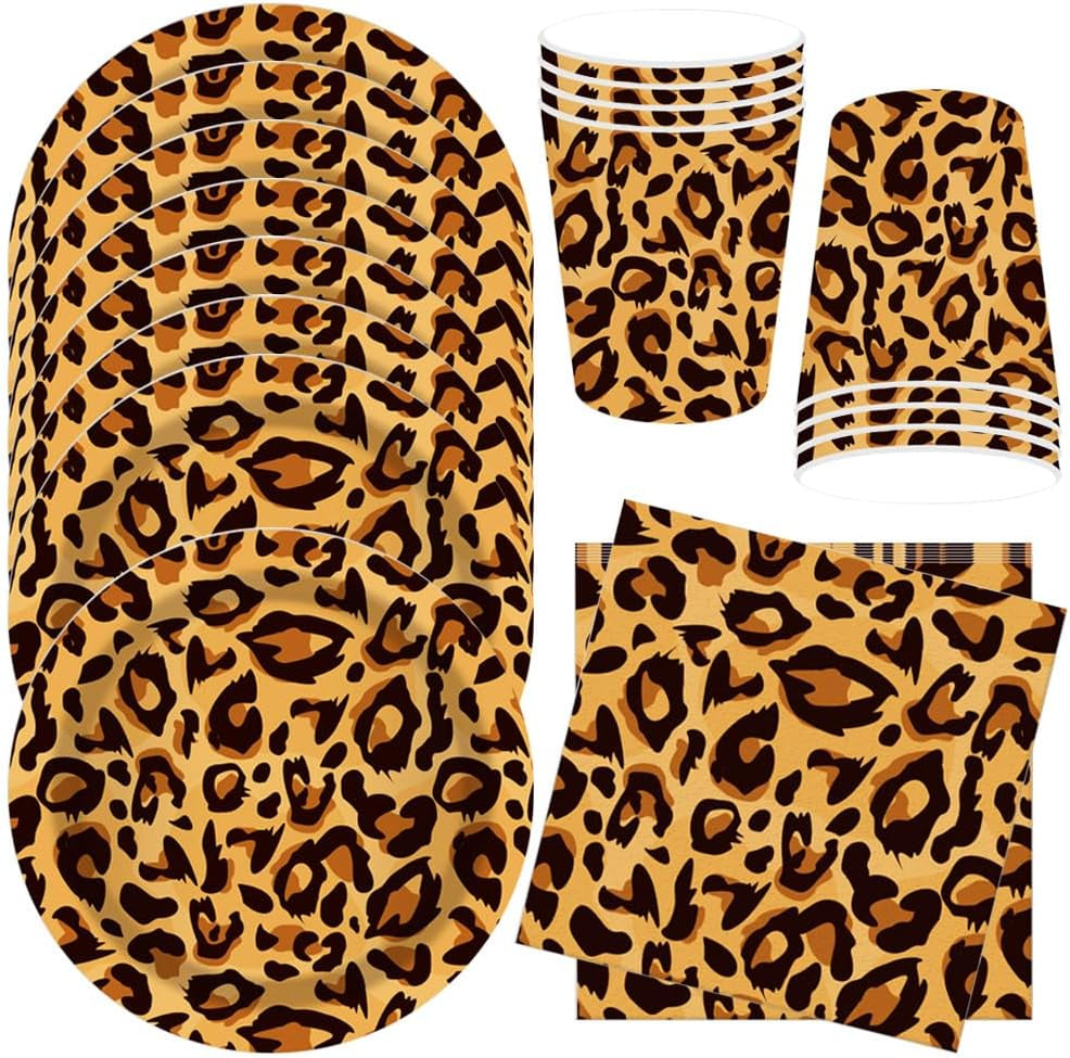 Leopardmönster Party Geschirr Kindergeburtstag Deko Geburtstag Party Geschirr Dschungel Pappteller Becher Servietten Babyparty Tischdeko Set