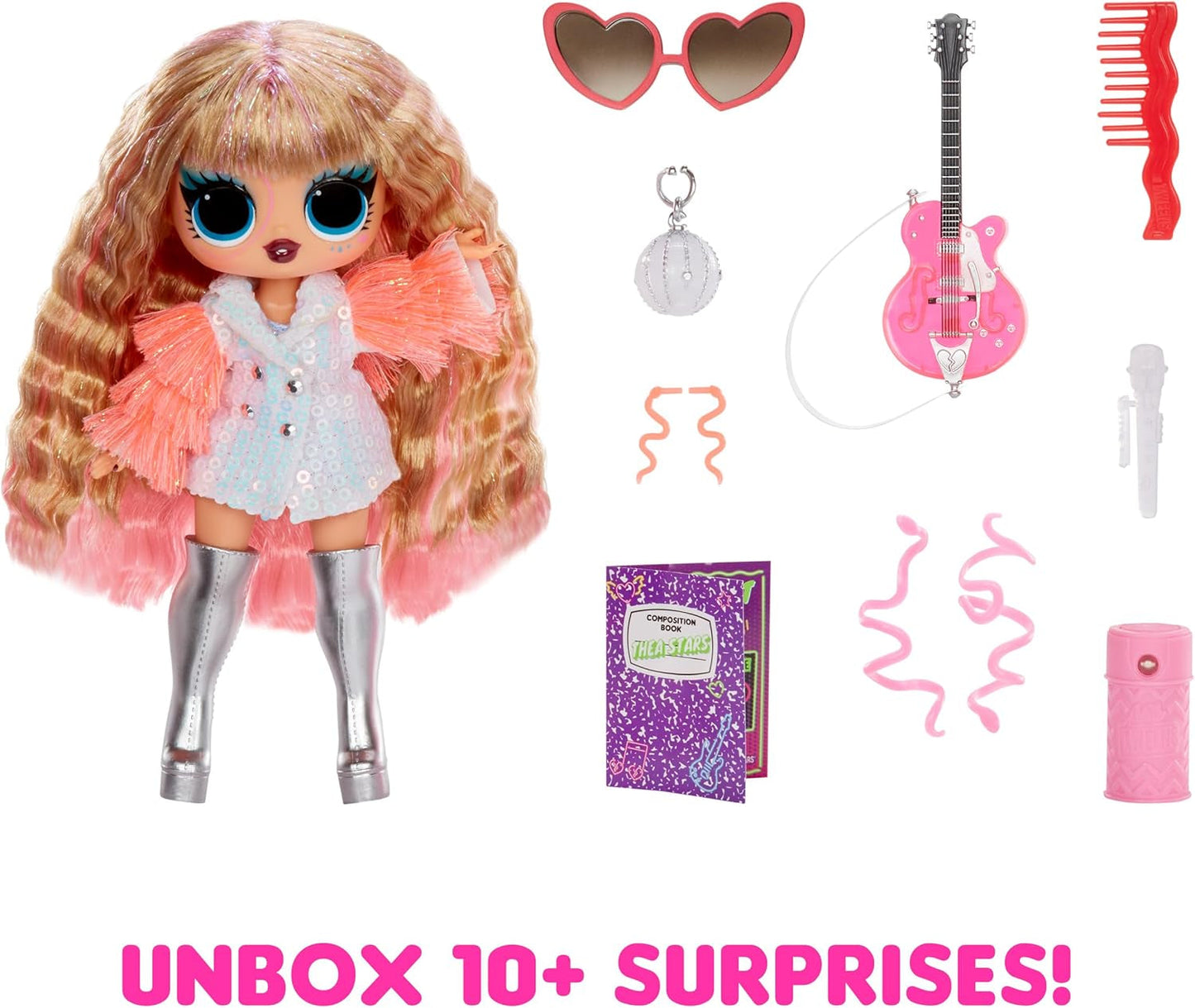 LOL Överraskning! Tweens Neon Pop Stars - Thea Stars - 1 modedocka med bakgrundsbelysta överraskningar och över 10 Pop Star-kläder och accessoarer, inklusive hennes rosa gitarr, present till barn från 4 år och uppåt