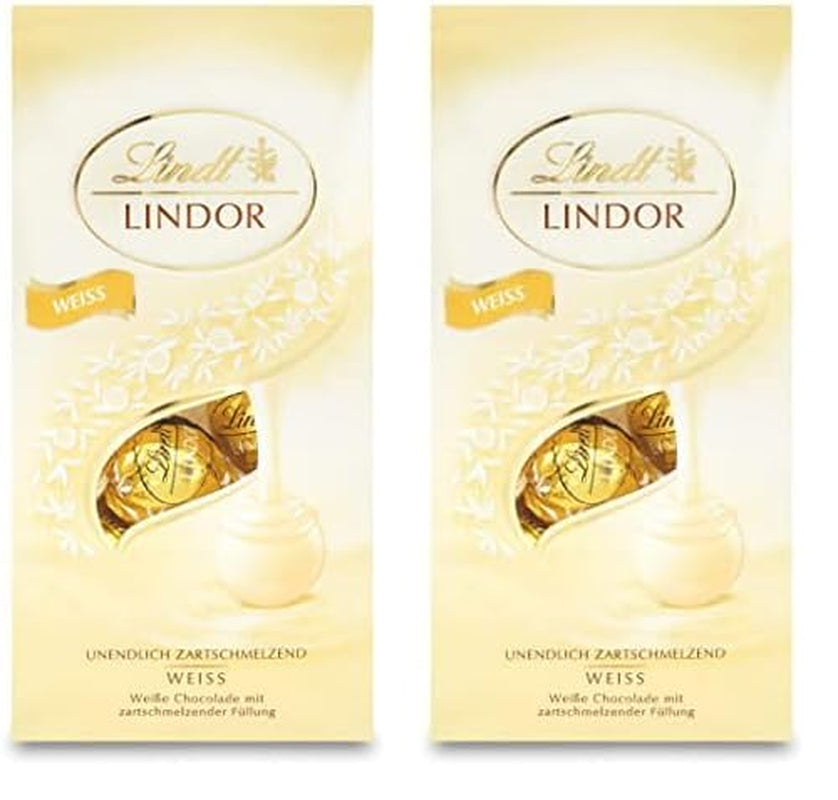 Lindt vita chokladbollar LINDOR | 137g påse | Ca. 10 vita chokladbollar med smält-i-mun-fyllning | Choklad presentset | Chokladpresentset (paket med 2)