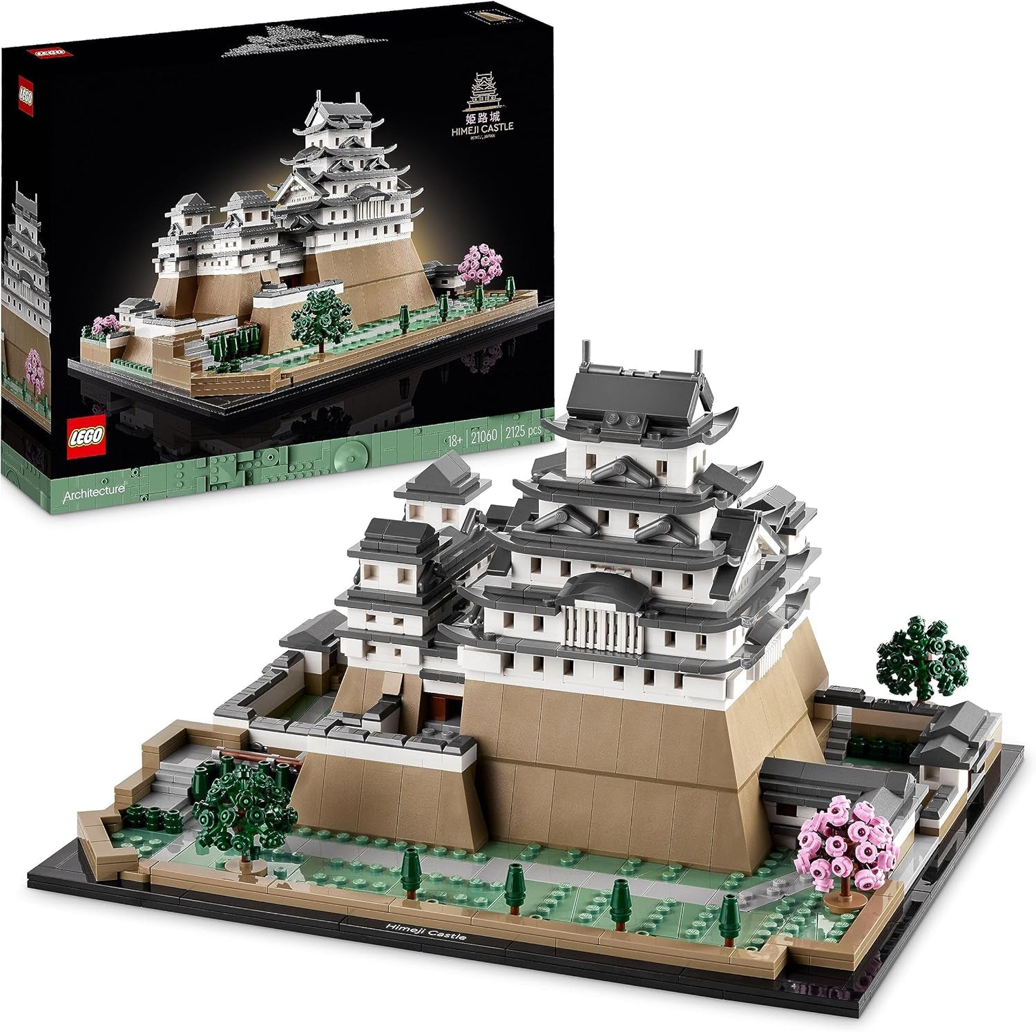 LEGO Architecture Himeji Castle Model Kit för vuxna Landmark Collection Kreativ trädgårdsskötsel och japansk kultur Fläktset med körsbärsblomningsträd present till honom och hennes 21060 byggset Besuche den LEGO-Store Singel