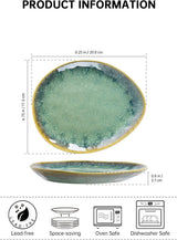 Henten Home Specialtallrikar i stengods, snacks och såsskålar - 20x17cm för 4 personer, frukosttallrikar i porslin - modern grön design
